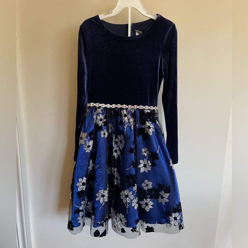 Girls blue velvet special occasion dress, size 12